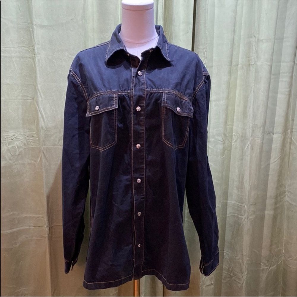 Robert Comstock Dark Blue Denim Button-Up Shirt, M